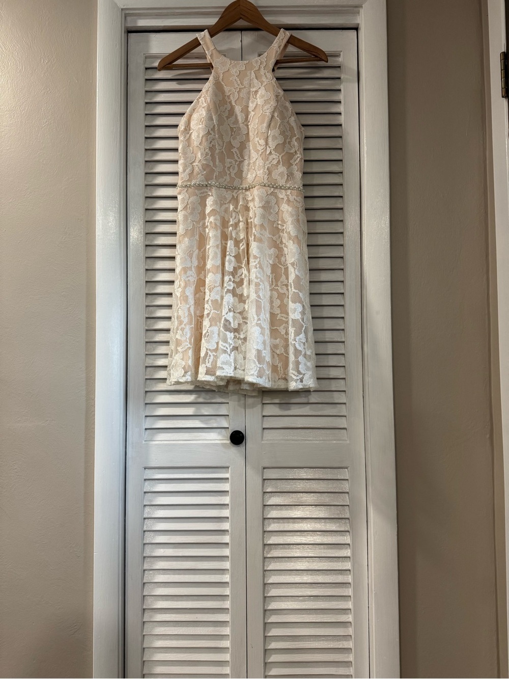 Lace Halter Mini Dress in Soft Cream